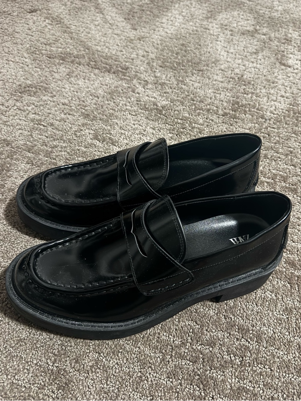 Zara Black Patent Leather Penny Loafers